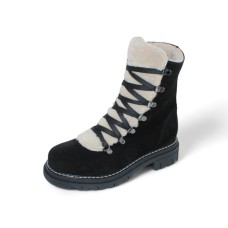 La Canadienne Women's Diego In Black Waterproof Suede/Beige Shearling