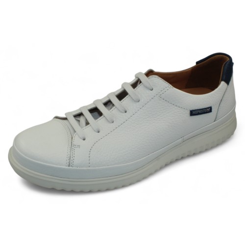 Mephisto Men's Thomas In White Grain Leather/Denim Blue Trim 1330/1395