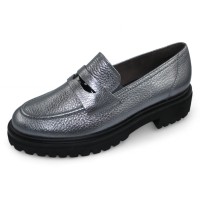 Paul Green Women's Wellesley Loafer In Piombo Metallic Leather/Black Patent Leather