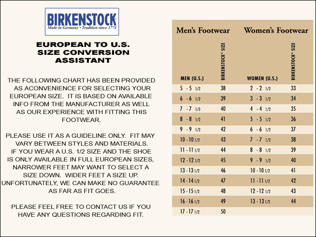 birkenstock european size chart